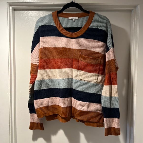 Madewell Thompson Pocket Pullover Sweater In Rainbow Stripe - Picture 2 of 5